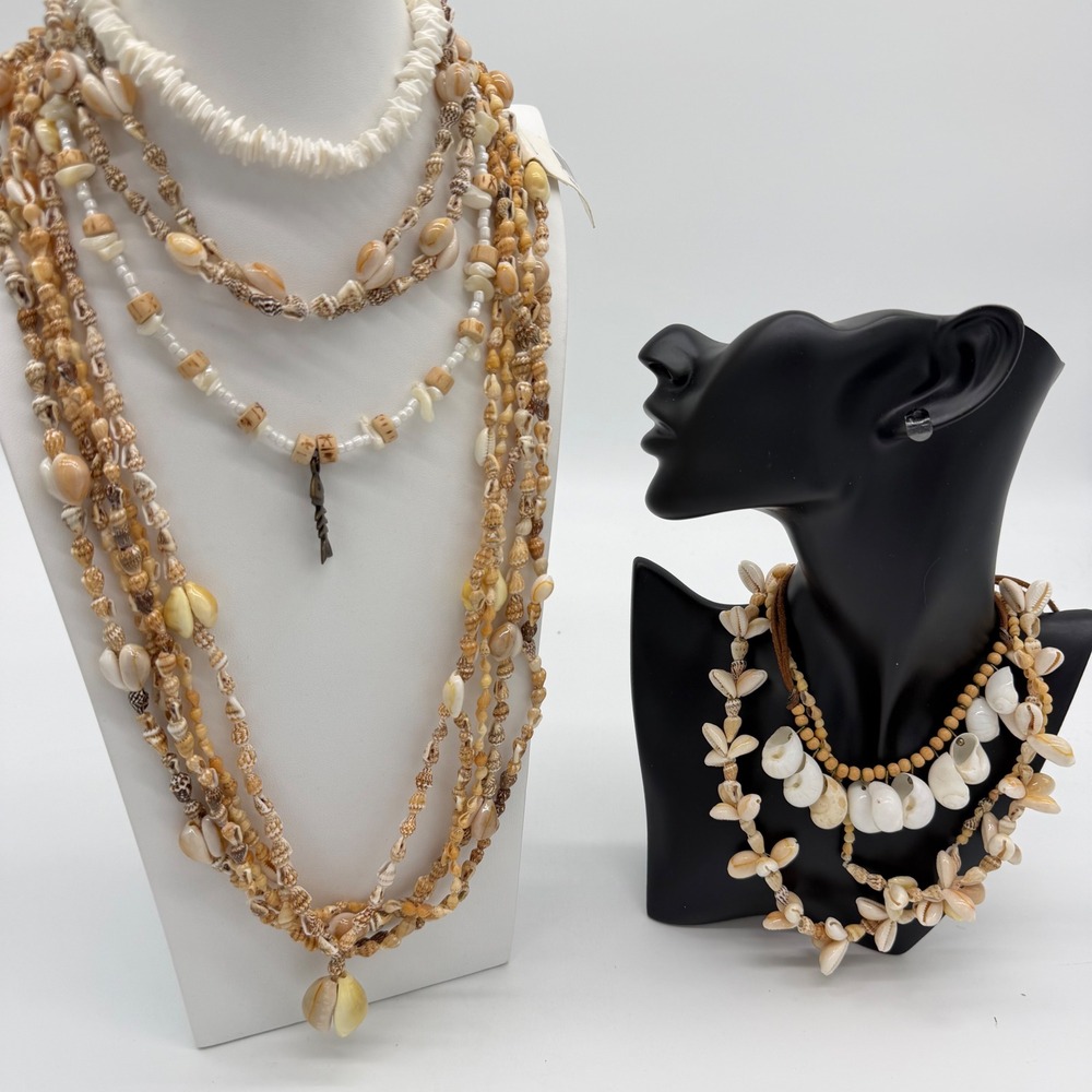 Vintage Shell Necklace Lot Boho Coastal Beach Jewelry Hawaiiana
